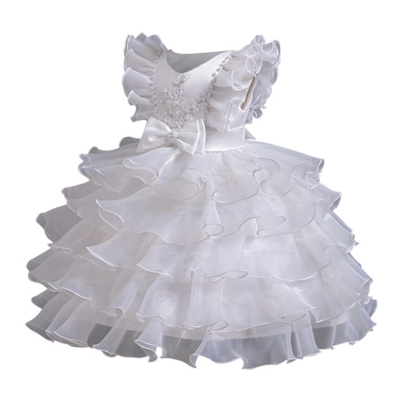 AINIYS Girls Sleeveless Lace Trimmed Tulle Dress With Crew Neck And Hidden Back Zipper Ruffled Skirt For Birthday Party And Celebration White 3 Years
