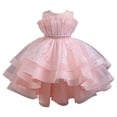 thumbnail image 1 of AINIYS Girls Sleeveless Lace Trimmed Tulle Dress With Crew Neck And Hidden Back Zipper Ruffled Skirt For Princess Party And Pageant Pink 10-11Years, 1 of 7