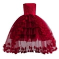 thumbnail image 1 of AINIYS Girls Sleeveless Lace Trimmed Tulle Dress With Hidden Back Zipper Ruffled Skirt For Wedding Flower Girl And Formal Occasion Red 7 Years, 1 of 4
