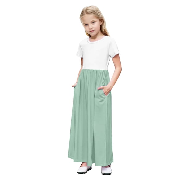 AINIYS Girls Sleeveless Maxi A-Line Dress With Crew Neck And Hidden Back Zipper Lightweight Fabric For Casual Daily And Formal Occasion Green 5 Years