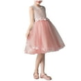 thumbnail image 1 of AINIYS Girls Sleeveless Maxi Tulle Dress With Crew Neck And Hidden Back Zipper Lightweight Fabric For Wedding Guest And Formal Event Pink 5 Years, 1 of 5