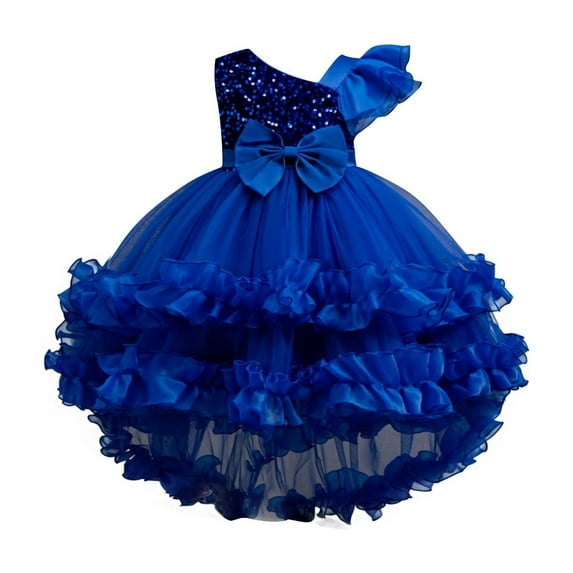 AINIYS Girls Sleeveless Multi-Layered Tulle Dress With Hidden Back Zipper Ruffled Skirt For Princess Party And Pageant Blue 100
