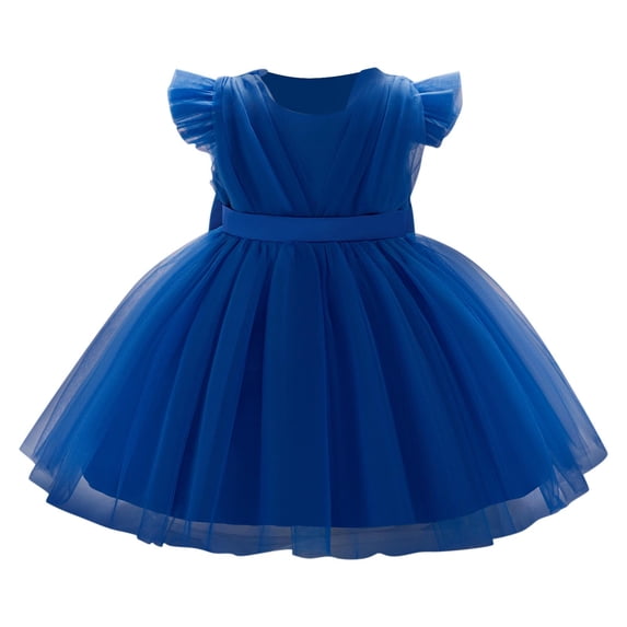 AINIYS Girls Sleeveless Ruffled Tulle Dress With Crew Neck And Hidden Back Zipper Lightweight Fabric For Dance Recital And Holiday Gathering Blue 9 Months
