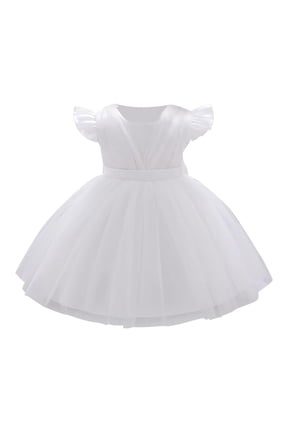 Girls Sleeveless Ruffled Tulle Dress With Crew Neck And Hidden Back Zipper Lightweight Fabric For Dance Recital And Holiday Gathering White 18 Months