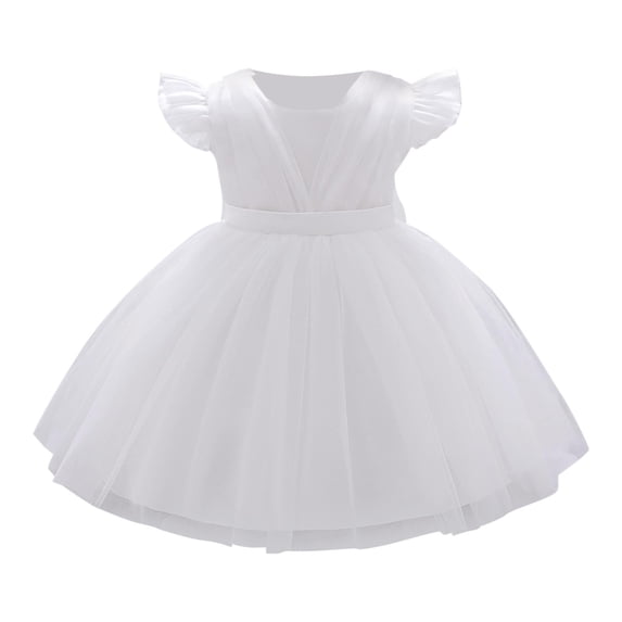 AINIYS Girls Sleeveless Ruffled Tulle Dress With Crew Neck And Hidden Back Zipper Lightweight Fabric For Dance Recital And Holiday Gathering White 9 Months