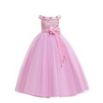 thumbnail image 1 of AINIYS Girls Sleeveless Satin Tulle Dress With Crew Neck And Hidden Back Zipper Flowy Skirt For Formal Event And Pageant Pink 7 Years, 1 of 9