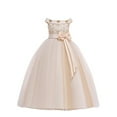 thumbnail image 1 of AINIYS Girls Sleeveless Satin Tulle Dress With Crew Neck And Hidden Back Zipper Flowy Skirt For Formal Event And Pageant Yellow 7 Years, 1 of 9