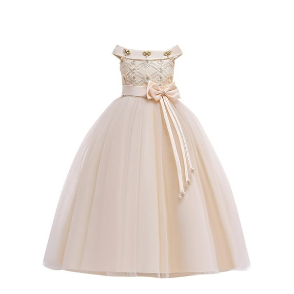 AINIYS Girls Sleeveless Satin Tulle Dress With Crew Neck And Hidden Back Zipper Flowy Skirt For Formal Event And Pageant Yellow 7 Years