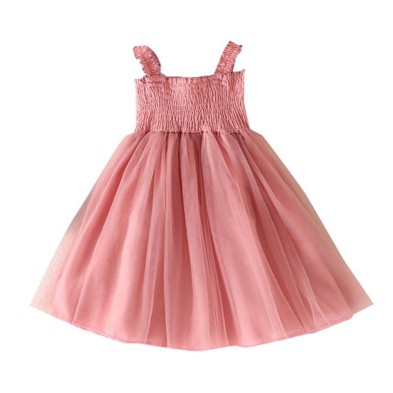 AINIYS Girls Sleeveless Striped Tulle Dress With Hidden Back Zipper Ruffled Skirt For Princess Party And Pageant Pink 2 Years