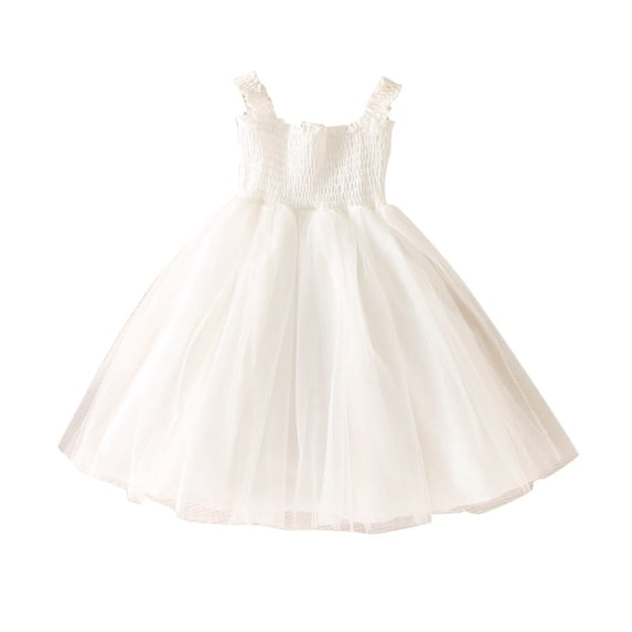 AINIYS Girls Sleeveless Striped Tulle Dress With Hidden Back Zipper Ruffled Skirt For Princess Party And Pageant White 2 Years