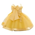 thumbnail image 1 of AINIYS Girls Sleeveless Tulle Dress With Crew Neck And Hidden Back Zipper Large Bow Accent For Princess Party And Pageant Yellow 12 Months, 1 of 9