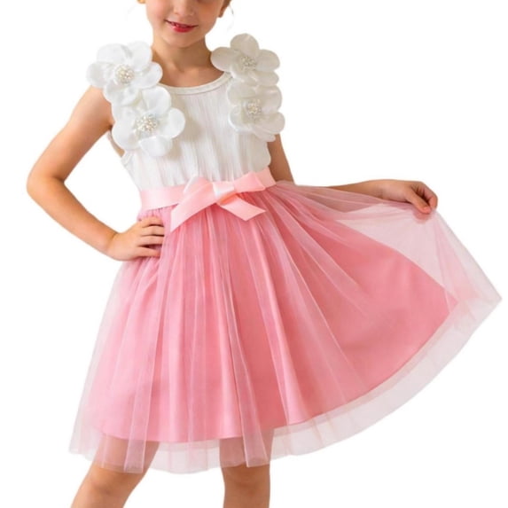 AINIYS Girls Sleeveless Tulle Dress With Crew Neck And Hidden Back Zipper Ruffled Skirt For Princess Party And Pageant Pink 3-4 Years