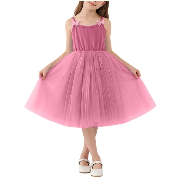 AINIYS Girls Sleeveless Tulle Maxi Dress With Crew Neck And Hidden Back Zipper Flowy Skirt For Wedding Flower Girl And Formal Occasion Hot Pink 9-10 Years