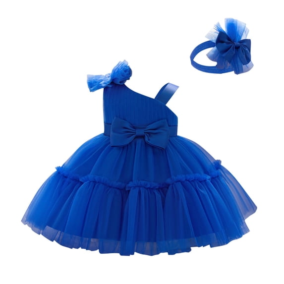 AINIYS Girls Sleeveless Tulle Princess Dress With Hidden Back Zipper Flowy Skirt For Wedding Guest And Formal Occasion Blue 18 Months