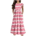 thumbnail image 1 of AINIYS Girls Summer Ruffle Sleeve Loose Fit Long Dress with Pockets Pink 8 Years, 1 of 7