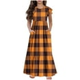 thumbnail image 1 of AINIYS Girls Summer Ruffle Sleeve Loose Fit Long Dress with Pockets Yellow 10 Years, 1 of 7
