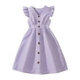 thumbnail image 1 of AINIYS Girls' Summer Ruffle Sleeve Striped Button Up A-Line Dress Vertical Stripe Ruffle Sleeve Button Up Dress Kids' Dresses Purple 9 Years, 1 of 7