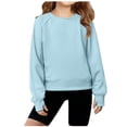 thumbnail image 1 of AINIYS Girls Sweatshirt Crop Tops for Teens Cropped Crewneck Pullover Warm Solid Color Ribbed Long Sleeve with Thumb Hole Tops Blue 10-11Years, 1 of 7