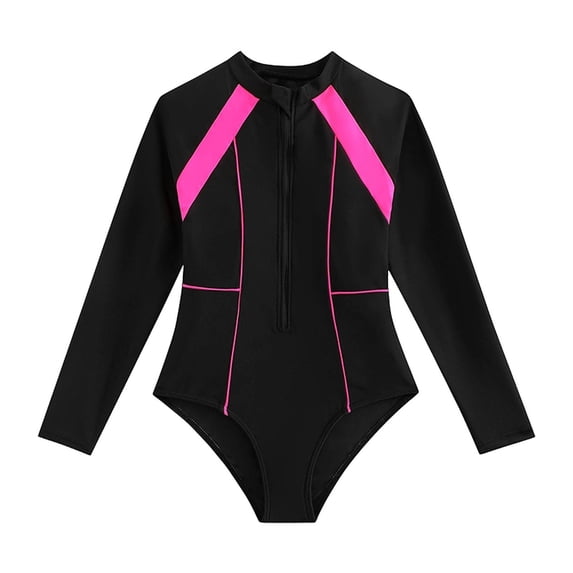 AINIYS Girls Swimsuit Long Sleeve Pull On Quick Dry UPF 50+ Beach Pool Black 10 Years