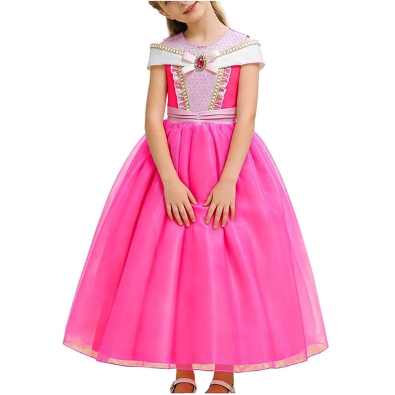 AINIYS Girls Tulle Dress With Crew Neck And Front Bow Accent Hidden Back Zipper For Princess Theme Party And Pageant Pink 9-10 Years