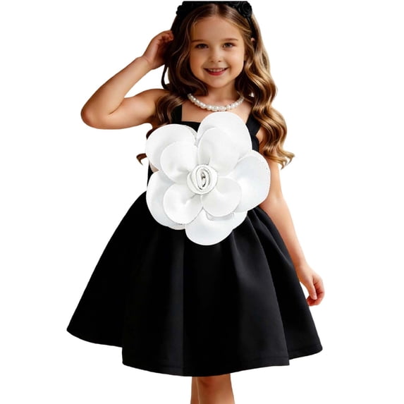 AINIYS Girls Turn-Down Collar Short Sleeve A-Line Dress With Hidden Back Zipper Flowy Skirt For Party And Tea Party Black 100