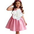 thumbnail image 1 of AINIYS Girls Turn-Down Collar Short Sleeve A-Line Dress With Hidden Back Zipper Flowy Skirt For Party And Tea Party Pink 100, 1 of 9