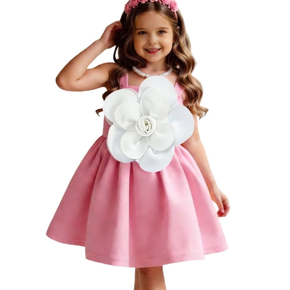 AINIYS Girls Turn-Down Collar Short Sleeve A-Line Dress With Hidden Back Zipper Flowy Skirt For Party And Tea Party Pink 100