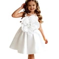 thumbnail image 1 of AINIYS Girls Turn-Down Collar Short Sleeve A-Line Dress With Hidden Back Zipper Flowy Skirt For Party And Tea Party White 100, 1 of 9