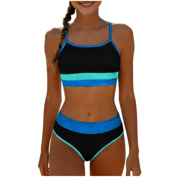 AINIYS Girls Two Piece Swimsuit Halter Neck Pull On Resistant UPF 50+ Beach Swimming Black 5 Years