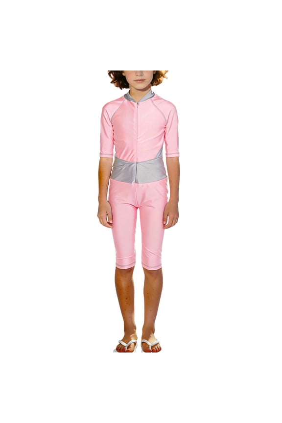 Girls Two Piece Swimsuit Long Sleeve Long Pant Pull On Sun Protection Beach Swimming Pink 7-8Years