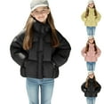 thumbnail image 1 of AINIYS Girls and Toddlers' Cropped Full-Zip Stand Collar Puffer Winter Oversized Jacket with Pocket Black 2-3Years, 1 of 6