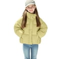 thumbnail image 1 of AINIYS Girls and Toddlers' Cropped Full-Zip Stand Collar Puffer Winter Oversized Jacket with Pocket Yellow 9-10Years, 1 of 6