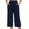 thumbnail image 1 of AINIYS High Waisted Flowy Wide Leg Capris Pants for Women Evening Party Daily Outing Navy XXL, 1 of 5