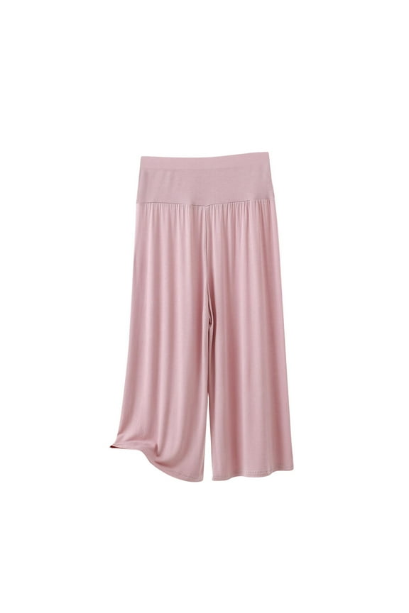 High Waisted Flowy Wide Leg Capris Pants for Women Office Casual Daily Pink M