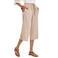 thumbnail image 1 of AINIYS High Waisted Linen Blend Tailored Capris Pants for Women Office Commute Daily Khaki L, 1 of 7