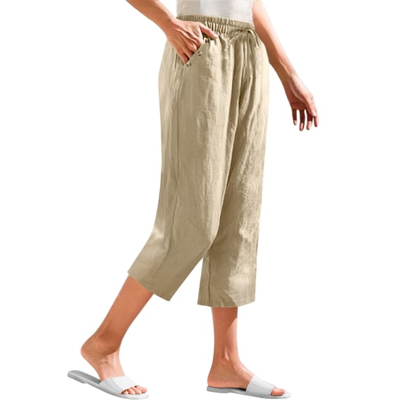 AINIYS High Waisted Relaxed Straight Leg Capris Pants for Women Commute Office Daily Khaki L