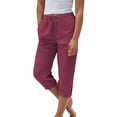 thumbnail image 1 of AINIYS High Waisted Relaxed Straight Leg Capris Pants for Women Daily Shopping Office Wine XL, 1 of 4