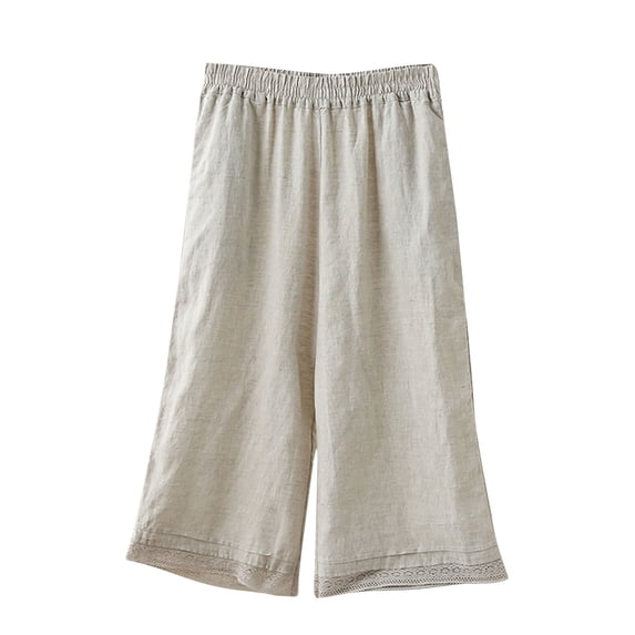 AINIYS High Waisted Relaxed Wide Leg Capris Pants for Women Home Casual Daily Beige XL