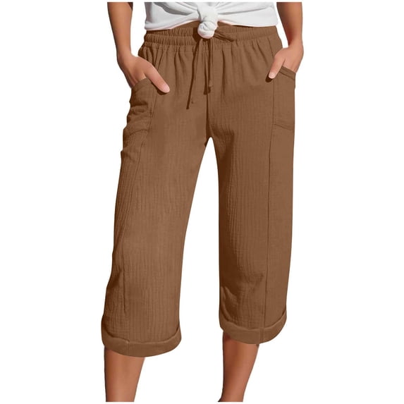 AINIYS High Waisted Soft Straight Leg Capris Pants for Women Daily Shopping Office Brown XXL