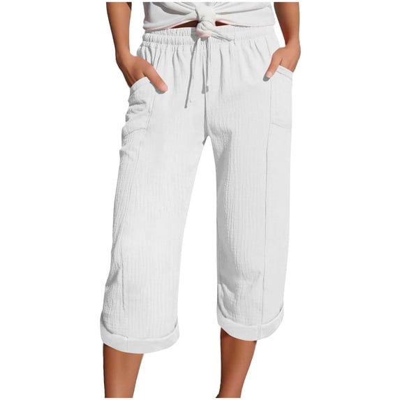 AINIYS High Waisted Soft Straight Leg Capris Pants for Women Daily Shopping Office White M