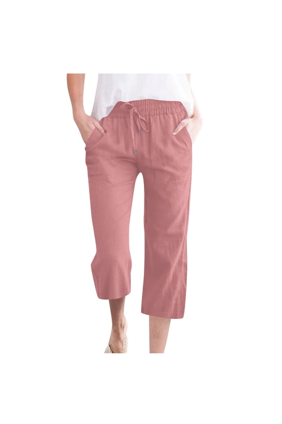 High Waisted Stretchy Slim Capris Pants for Women Workout Yoga Daily Wear Pink XXXXL