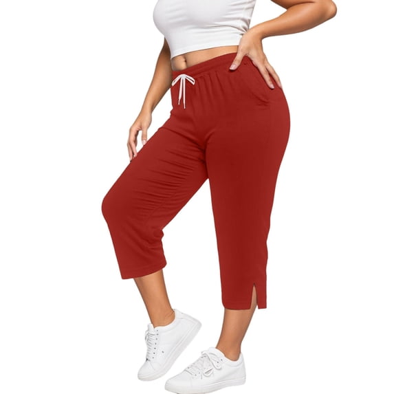 AINIYS High Waisted Stretchy Slim Capris Pants for Women Yoga Workout Daily Red L