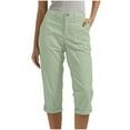 thumbnail image 1 of AINIYS High Waisted Tailored Straight Leg Capris Pants for Women Office Business Daily Army Green L, 1 of 7