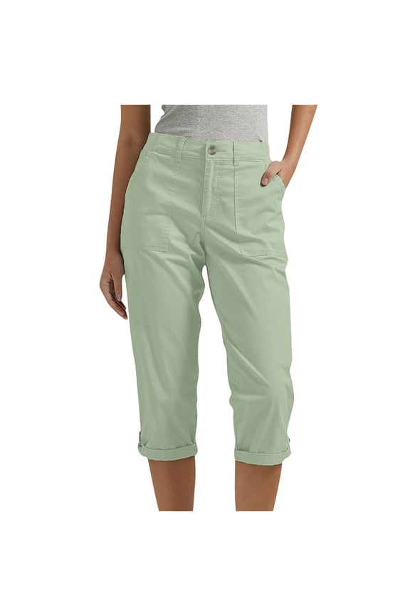 High Waisted Tailored Straight Leg Capris Pants for Women Office Business Daily Army Green XL
