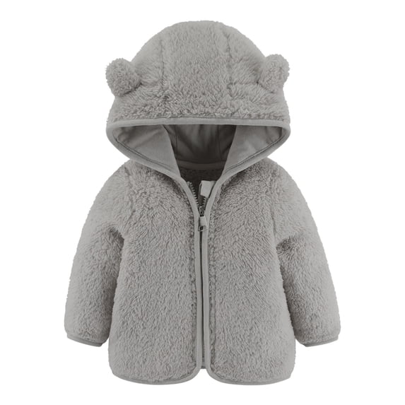 AINIYS Infant Vintage Flannel Zip up Newborn Plush Jacket Long Sleeve Toddle Baby Fashion Clothes Baby Lightweight Coat Fleece Hoodies with Bear Eears Solid Color
