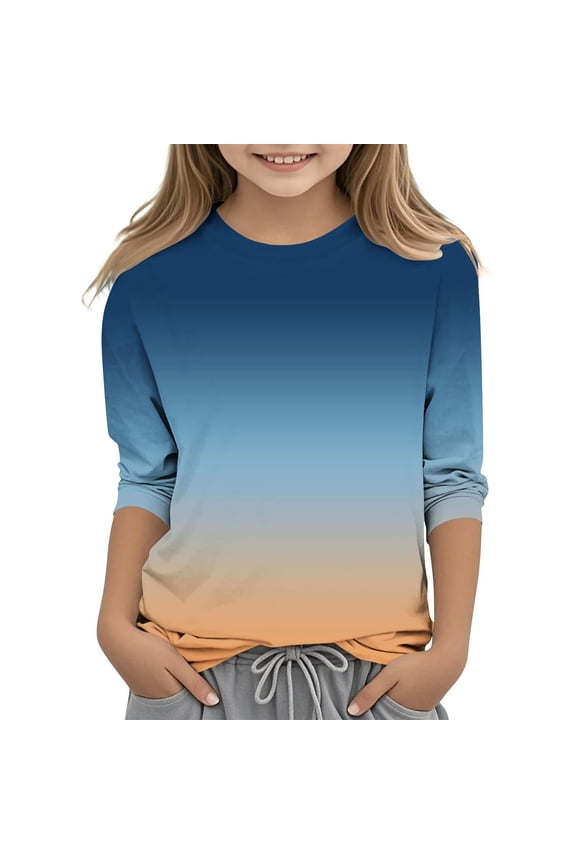 Junior Children Fashion Clothes Round Neck 11-12 Years Girls Basic Tees Casual Loose Pullover Vintage Fall and Spring Sweatshirt Gradient Color T-Shirts for Boys Long Sleeve