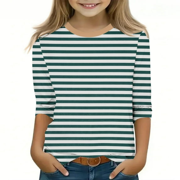 AINIYS Kids 9 Years Girls Striped T-Shirts for Boys Long Sleeve Casual Loose Pullover Basic Tees Round Neck Children Fashion Clothes Vintage Fall and Spring Sweatshirt