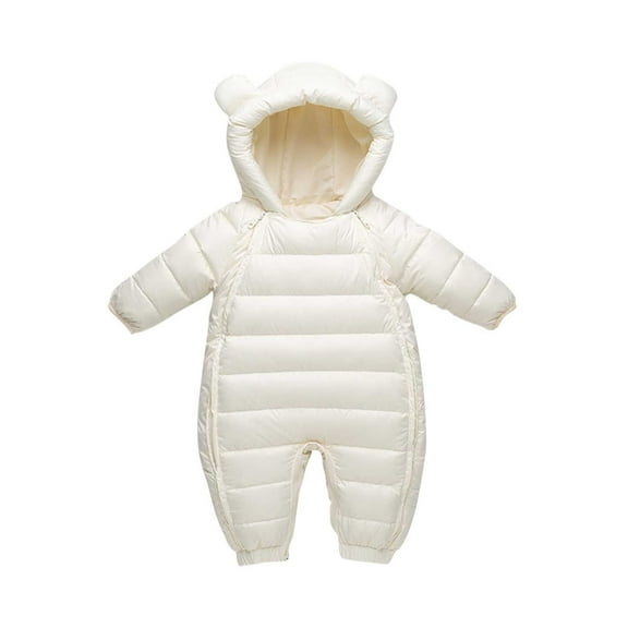 AINIYS Kids Bear-Ear Padded Snowsuit with Hooded Neckline, Zip Closure, Warm Design Children's Clothing for Winter & Outdoor Wear Beige 18 Months