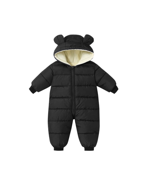 Kids Bear-Ear Padded Snowsuit with Hooded Neckline, Zip Closure, Warm Design Children's Clothing for Winter & Outdoor Wear Black 2 Years