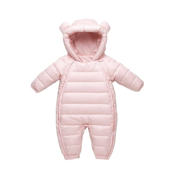 AINIYS Kids Bear-Ear Padded Snowsuit with Hooded Neckline, Zip Closure, Warm Design Children's Clothing for Winter & Outdoor Wear Pink 9 Months